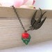 Flying Swallow - Antique Brass detail Swallow Charm and Czech Glass Leaf Necklace