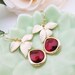Matte Gold flower and Red Ruby Glass Drop Earrings . For Her. Gift for Her. Bridesmaid Earrings
