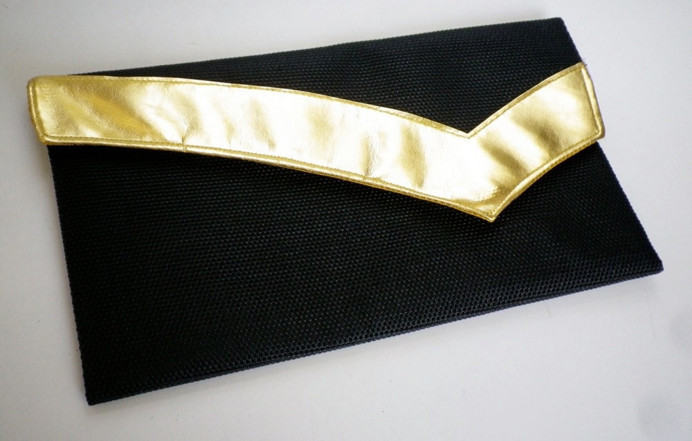 Black Envelope Clutch Metallic Gold