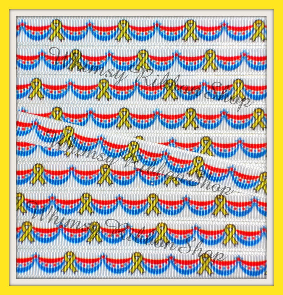 NEW 3 yards 3/8 Patriotic Bunting yellow Troops support Ribbon on White Grosgrain Ribbon july flag Hair bows Scrap booking usa