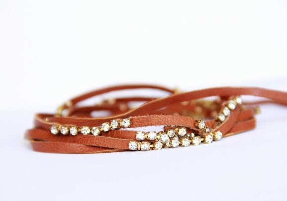 Upcycled Leather & Rhinestone Wrap Bracelet
