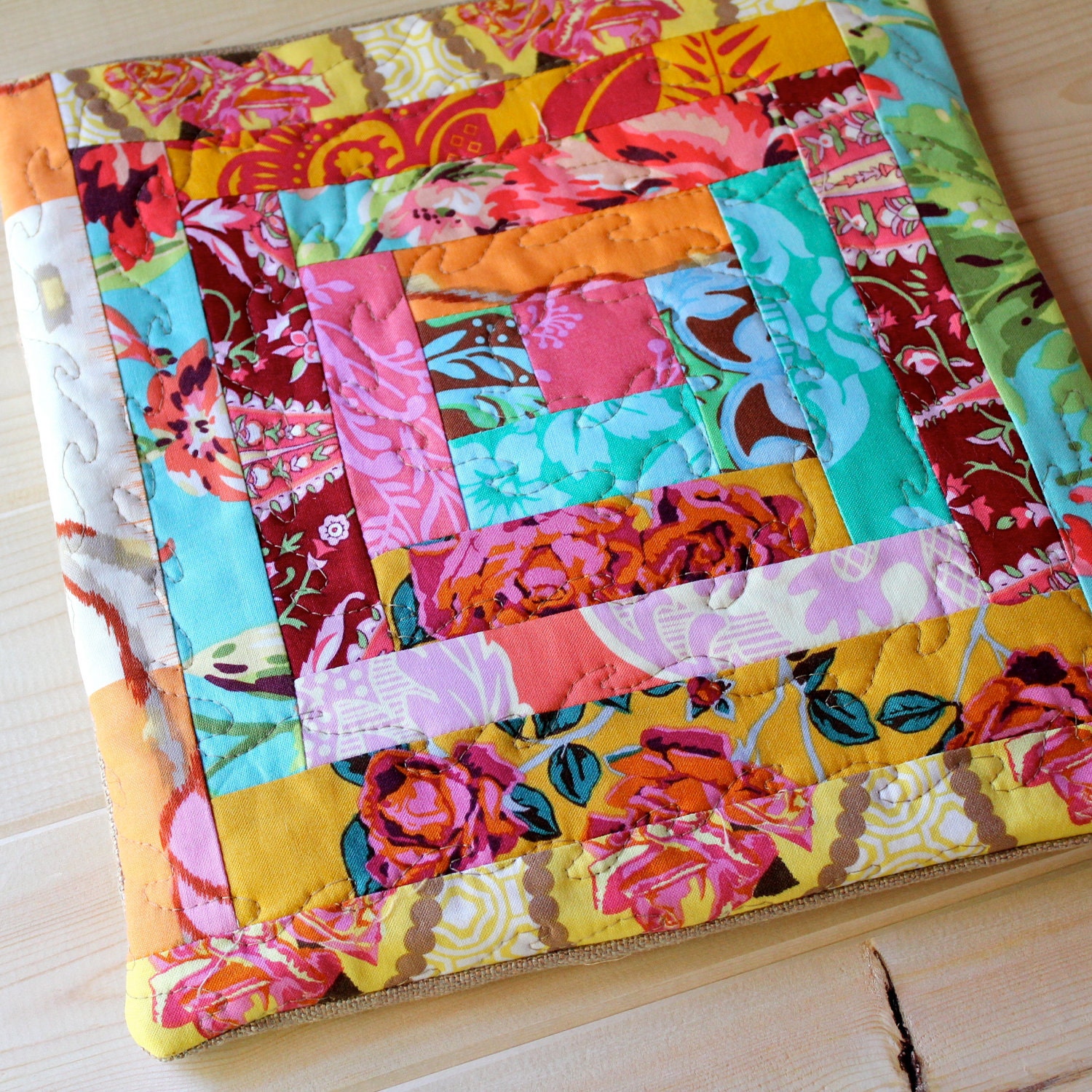Popping Patchwork Pillow Cover, quilted exuberant color