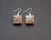 Sprinkle Earrings Square  Silver Bezel
