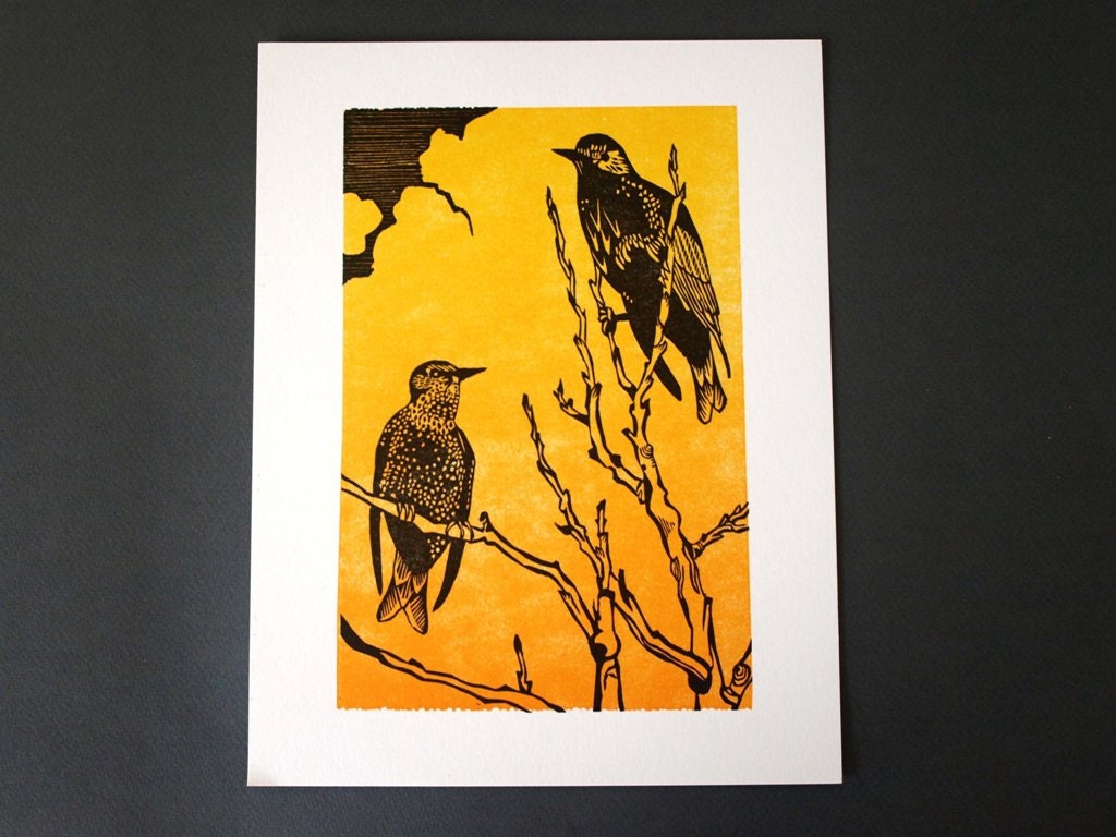 Bird on Branch Linoleum Print