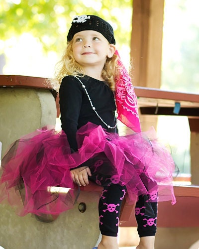 Pink and Black Pirate Tutu Halloween Costume (Tutu, Hat and Leg Warmers)