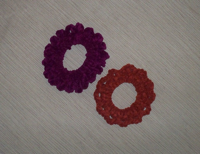 Fushcia and Spice Crochet Hair Scrunchie Pair