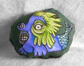 Mermaid  Doll - Sea Creature - Hand Painted - Soft Toy - Fantasy - Plush Monster - Blue Yellow - Free Shipping