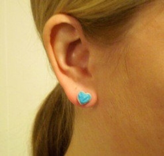 Petite Blue Heart Cookie Earrings