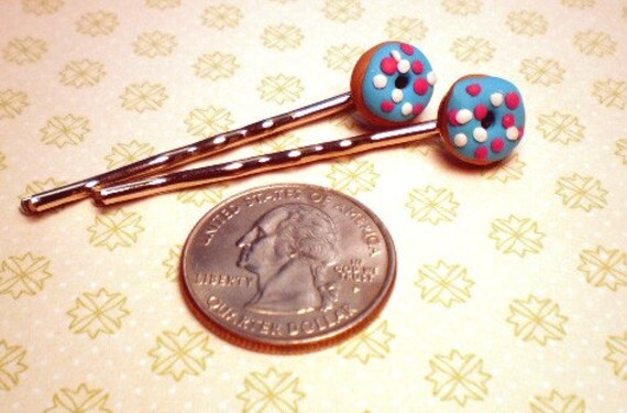Vibrant Blue Miniature Donuts Bobby Pins