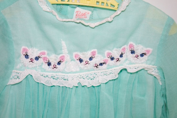 Vintage Turquoise Girls Kitty Dress by Ruth of Carolina