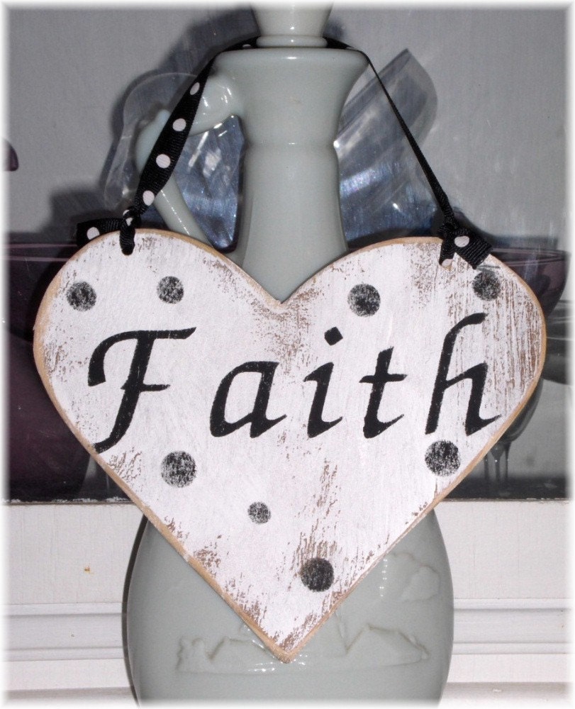 Faith Heart Shabby Chic White And Black Wood Sign Custom