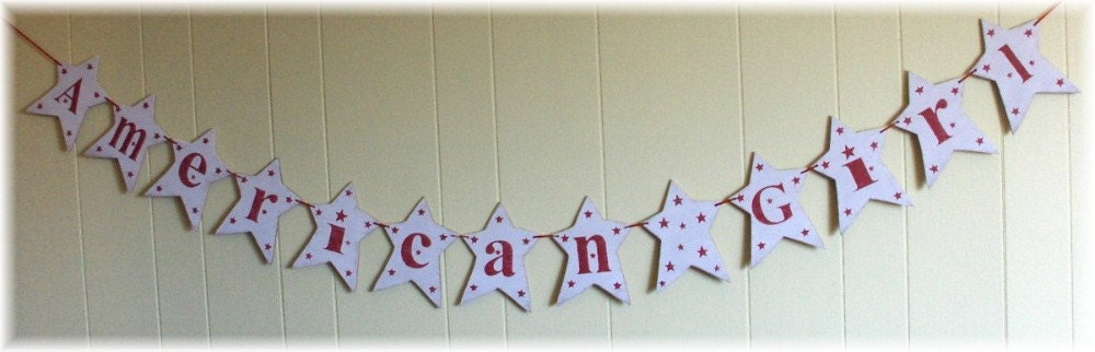 American Girl Banner Garland Star Red & White Wood Custom Girls Room