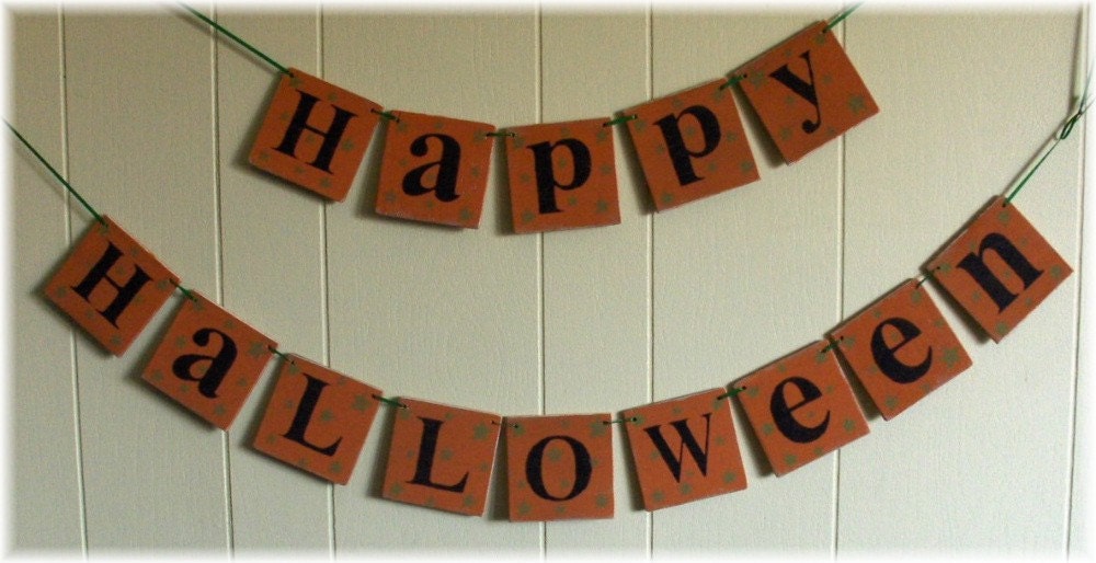 Happy Halloween Orange Wood Banner Garland Holiday Decoration 4 x 4 Tiles