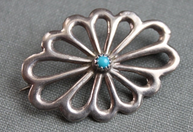 Navajo Sterling Turquoise Native American Brooch  // Sleeping Beauty