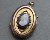 Victorian Cameo Book Chain Locket with Glass