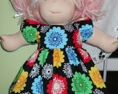 Bright Flowers on Black Dress - Waldorf Doll Clothes -- 15" Bambo Size - G