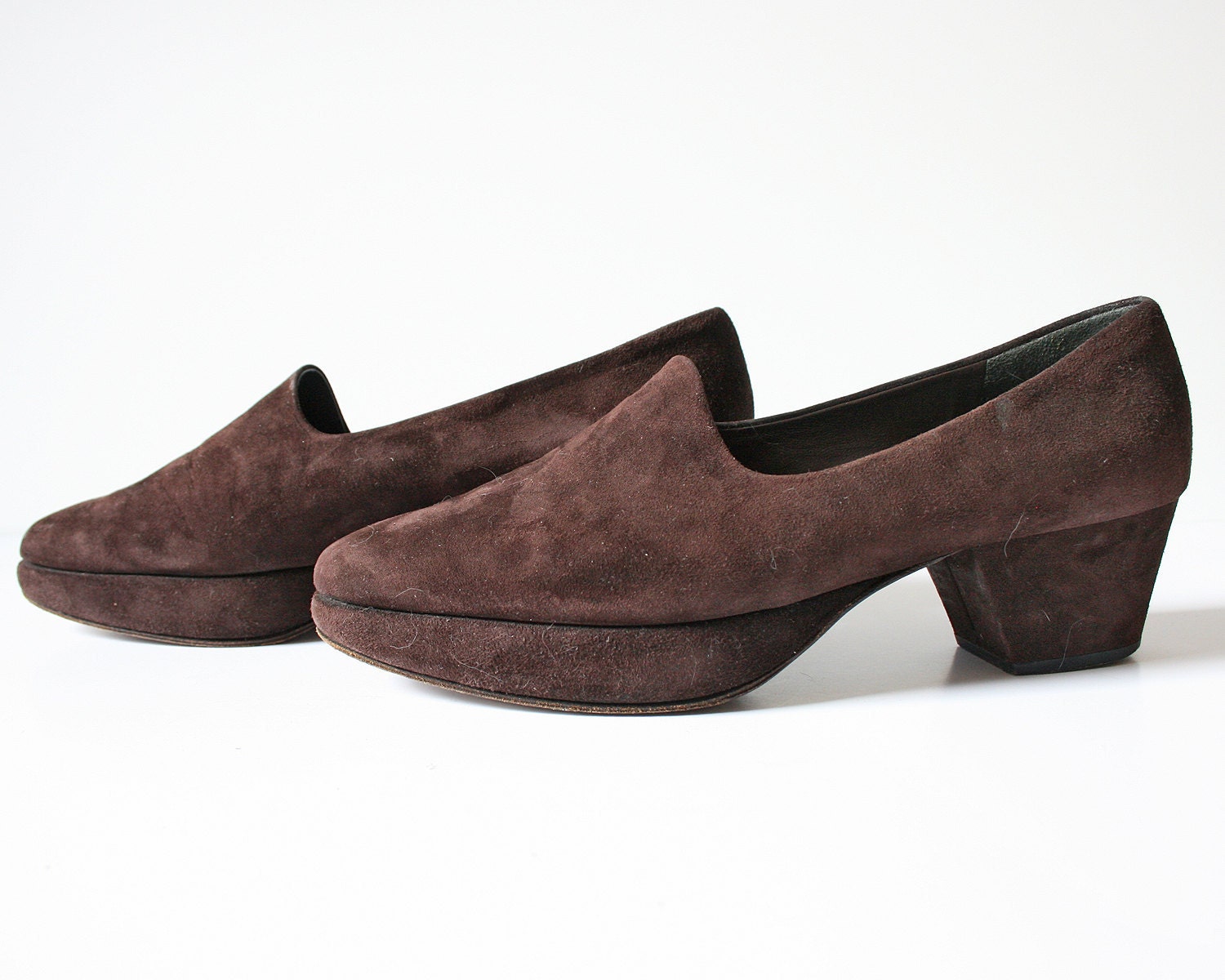 70s Suede Chunky Heels, Made in Italy // Size 7.5 7 US
