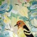 Original Western Tanager and Florals Expressionism  12 x 12 Acrylic and Impasto Painting