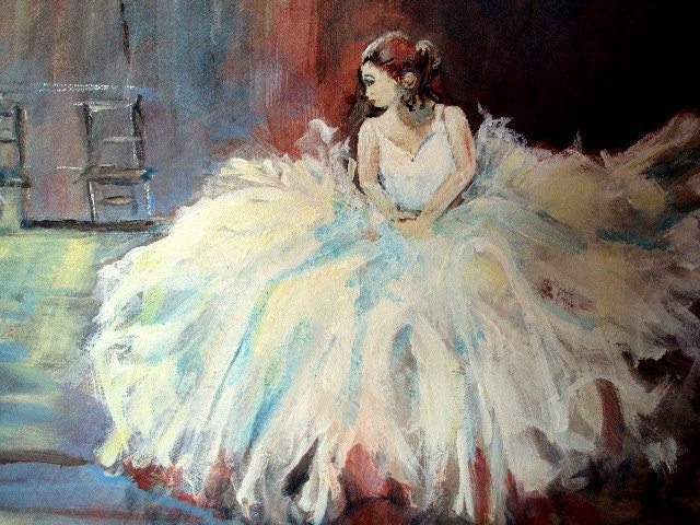 Ballerina at Rest , Art Original Acrylic Painting,in Old Studio Room, window, white dress, woman   I take CREDIT CARDS