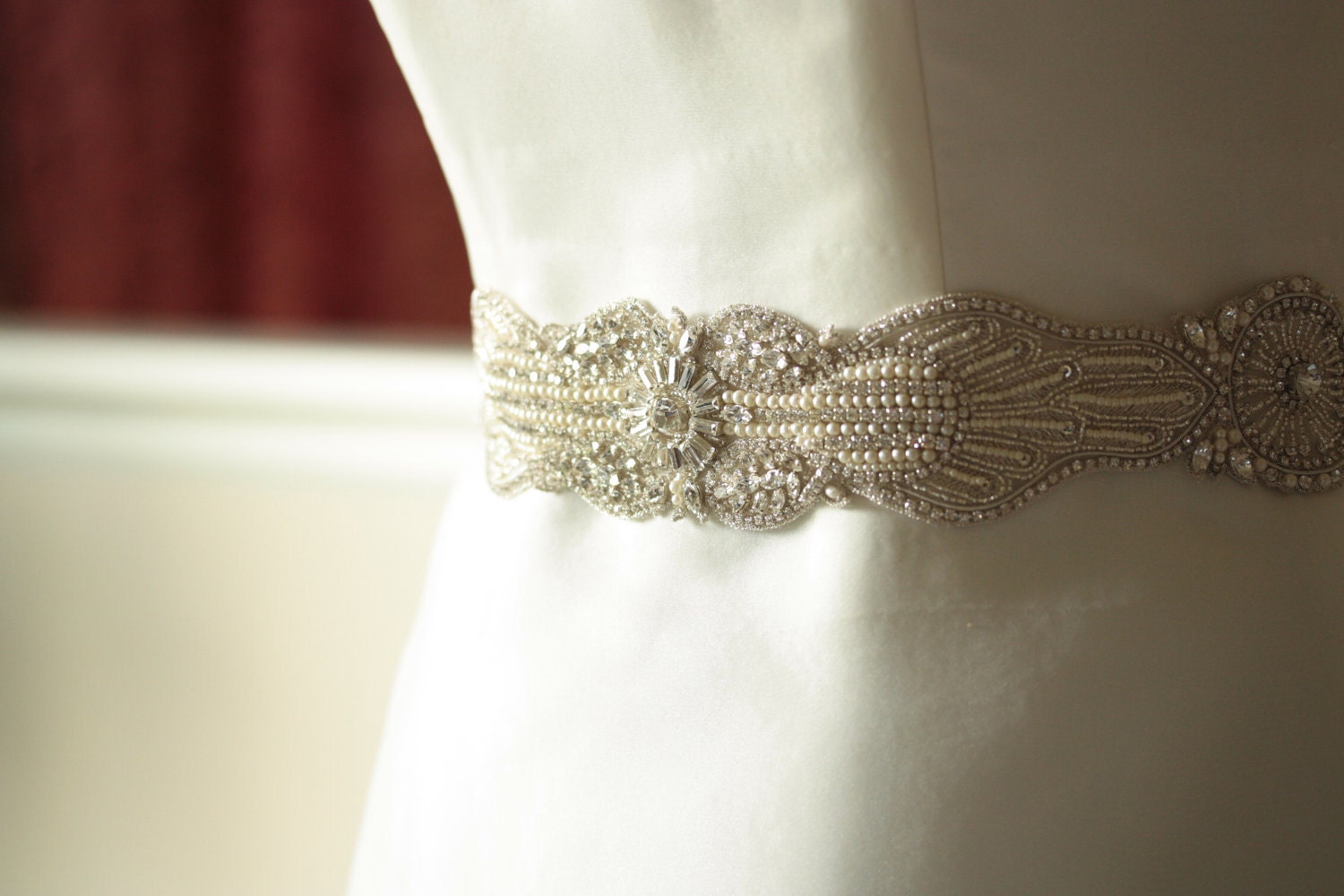 Wedding Sash Belt ART DECO SASH - with custom ribbon tie