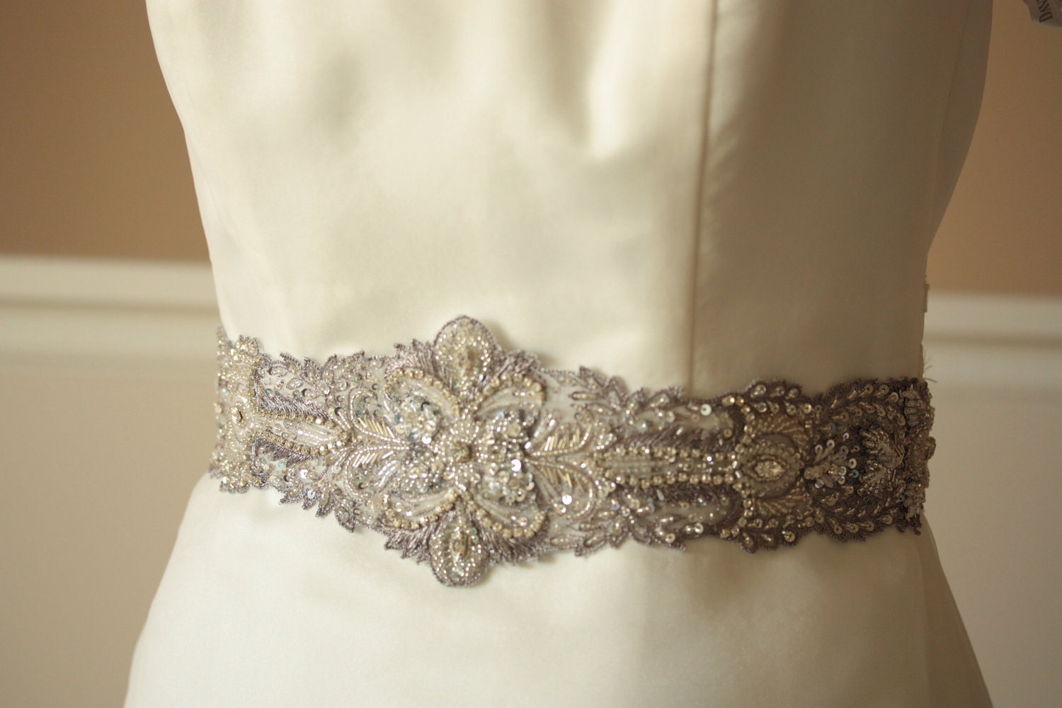 Antique Silver Bridal Wedding Sash - 29 inches