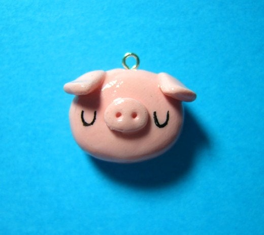 Pink Pig Polymer Clay Charm - Kawaii Jewelry - Pig Lover - In Stock and Ready to Ship