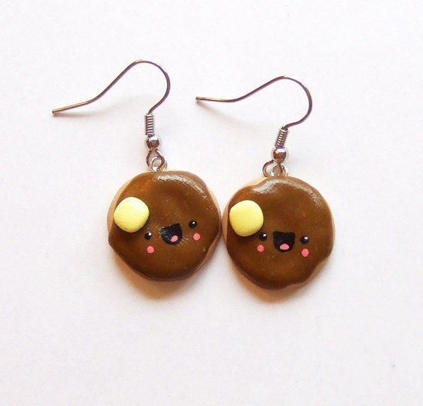 Happy Pancake Earrings - Kawaii Breakfast Charm Jewelry - Ready to Ship