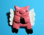 Flying Pig Kawaii Brooch Pin - Polymer Clay Jewelry - READY TO SHIP - Handmade by The Happy Acorn