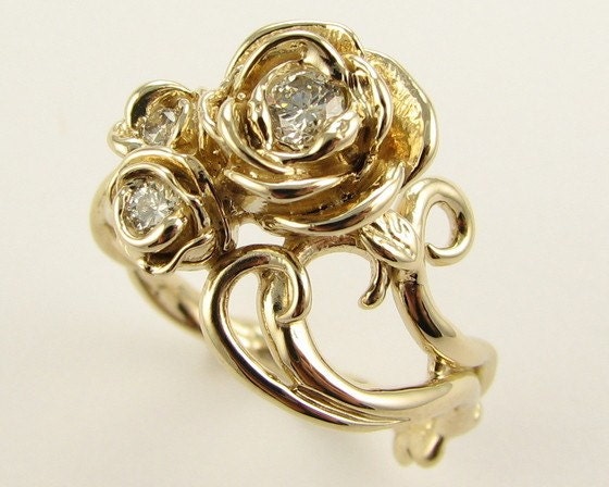 Gold Rose Bouquet Ring with Diamonds