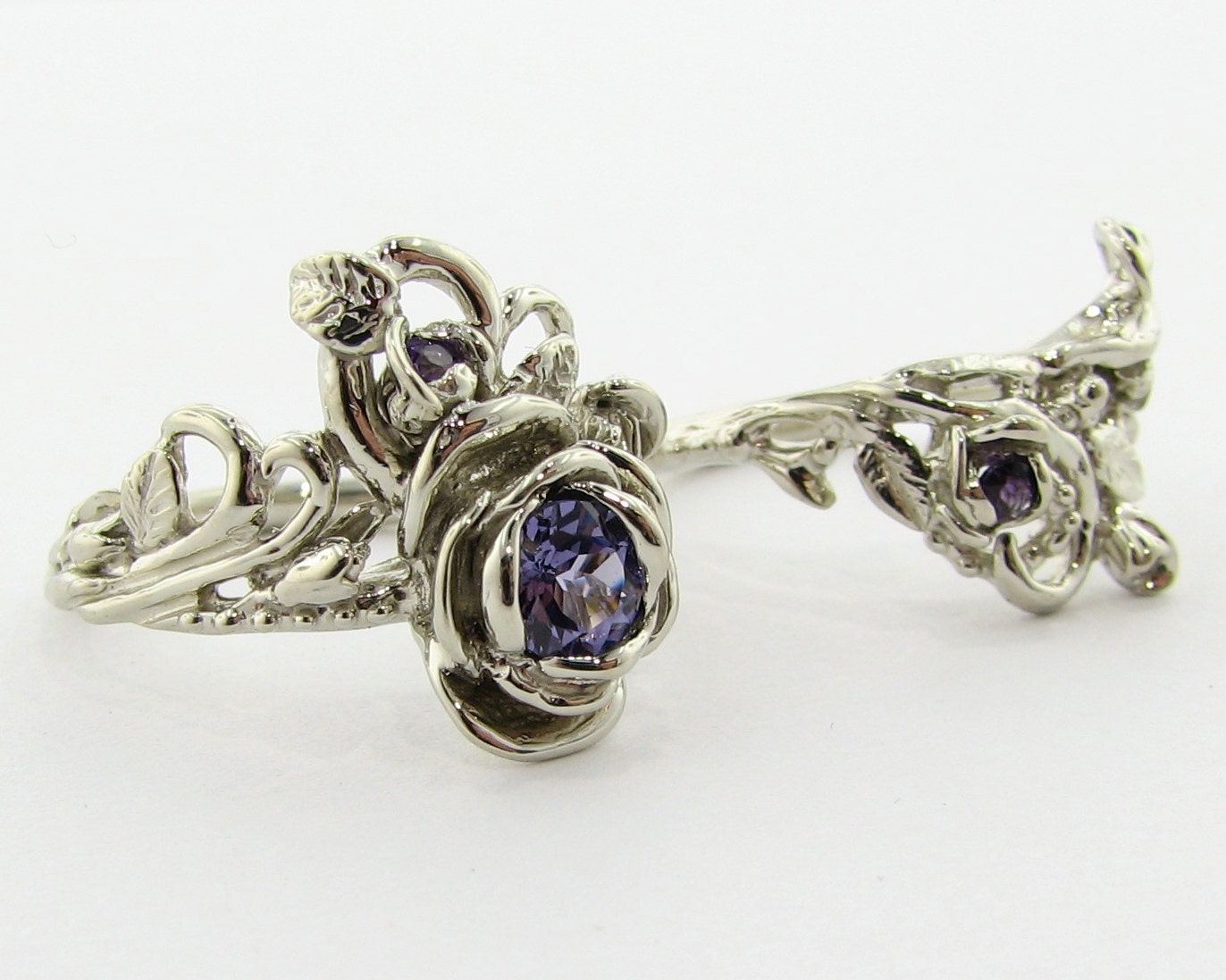 Jane's Rose Wedding Set, White gold with lavender sapphires