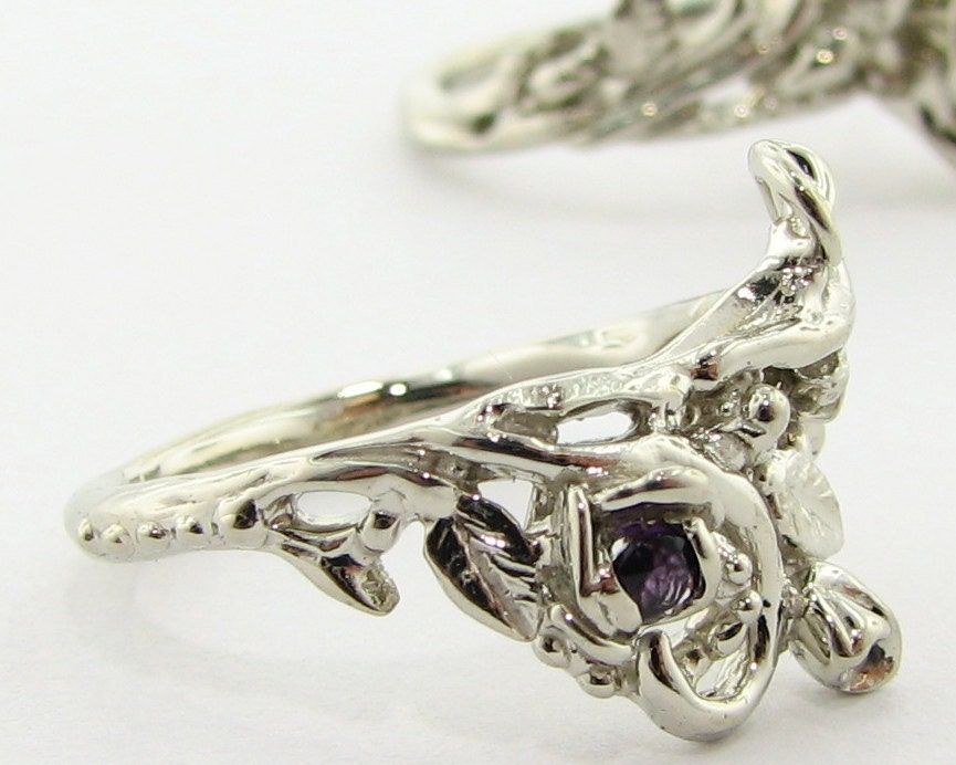 Jane's Rose Wedding Set, White gold with lavender sapphires