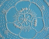 Arrival, flower or floral hand embroidery pattern, circle, needlework