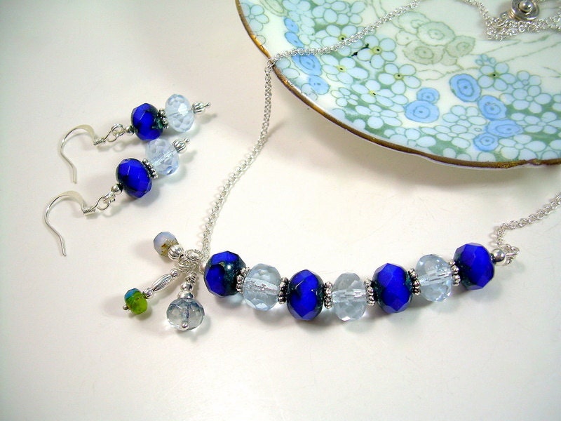 Blue Mist - Picasso and Silver Necklace and Earrings