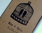 Custom wedding favor tags, wish tree tags, Hand typed names and dates, vintage, Love Birds, set 10