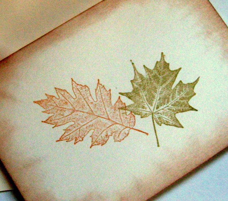 rustic autumn card, envelope, fall leaves, set 4 cards & 4 envelopes