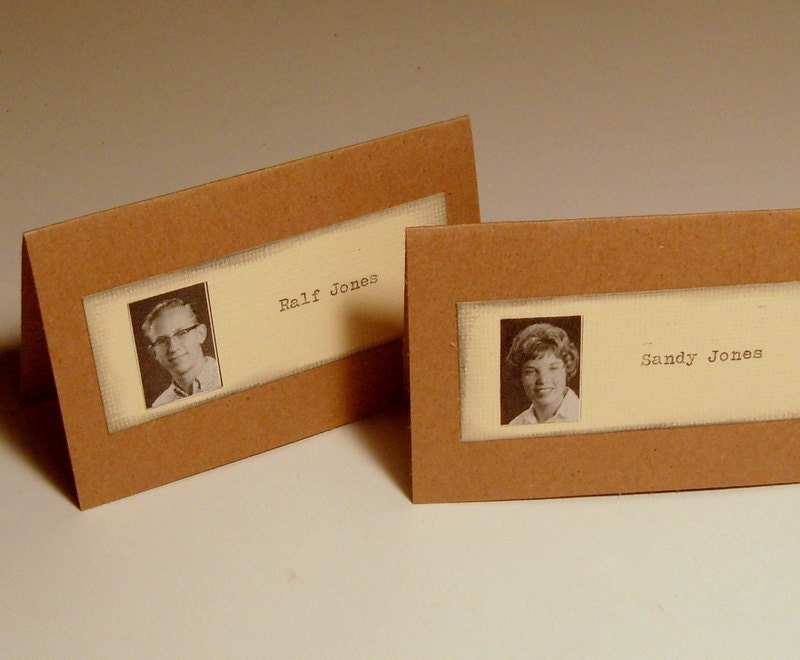 Place cards, Photo booth wedding theme, School theme, Vintage year book ephemera, RESERVED forStephanie