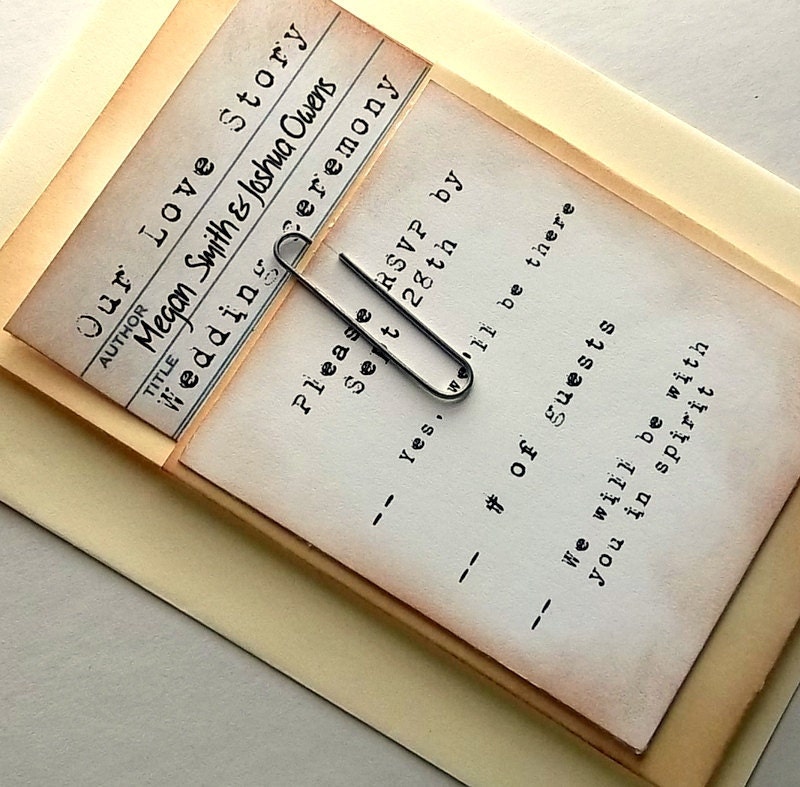 Library wedding invitation suite, pocket, rsvp, card, vintage, typewriter font