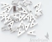 PD198-A-MR // Matte Original Rhodium Plated Small "A" Pendant, 5mm x 7mm, 4Pc