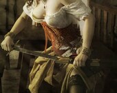 Corset Waist Cinch Red and Gold Brocade