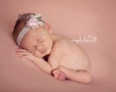 Pink Baby Headband, Holiday Silk Baby Flower Headband, Big Girl Headband, Pink Silk and Grey Velvet Headband