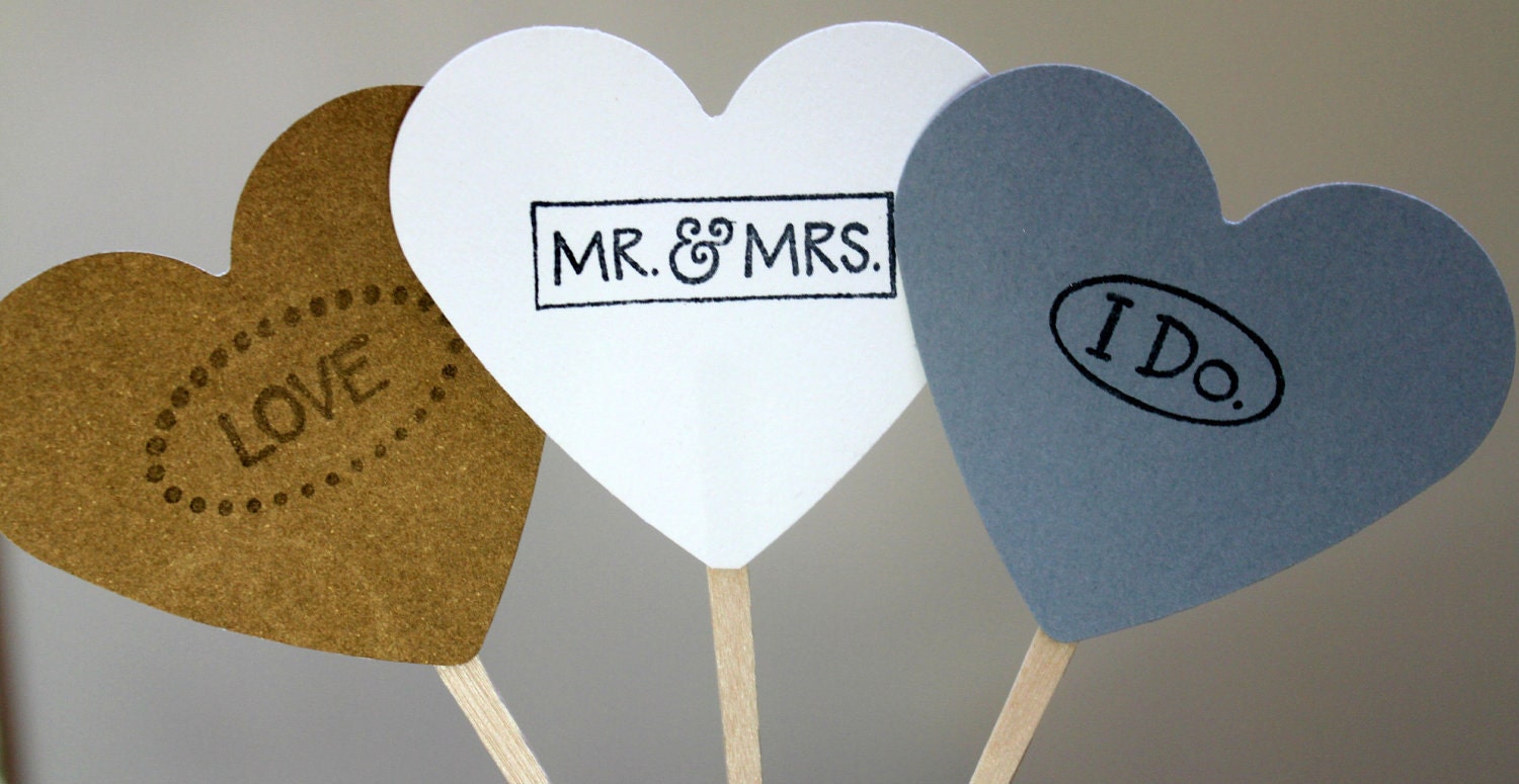 Heart Cupcake Toppers for Weddings Engagements Showers Customized Colors