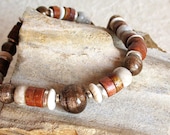 Earthy Rust Brown Cream Ethnic Tribal Necklace Rustic Choker African Trade Beads Sterling Silver SALE