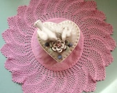 Vintage. Vintage Decor. Vintage Linen. Vintage Doiley -Upcycled . Shabby Chic. Hand Crochet.  Rose Pink Doily .  Dresser