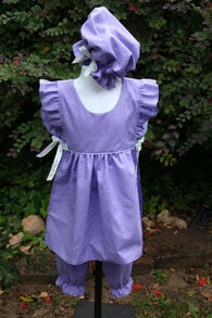 Pinafore Apron, Pantaloons and Mop Cap or Bonnet