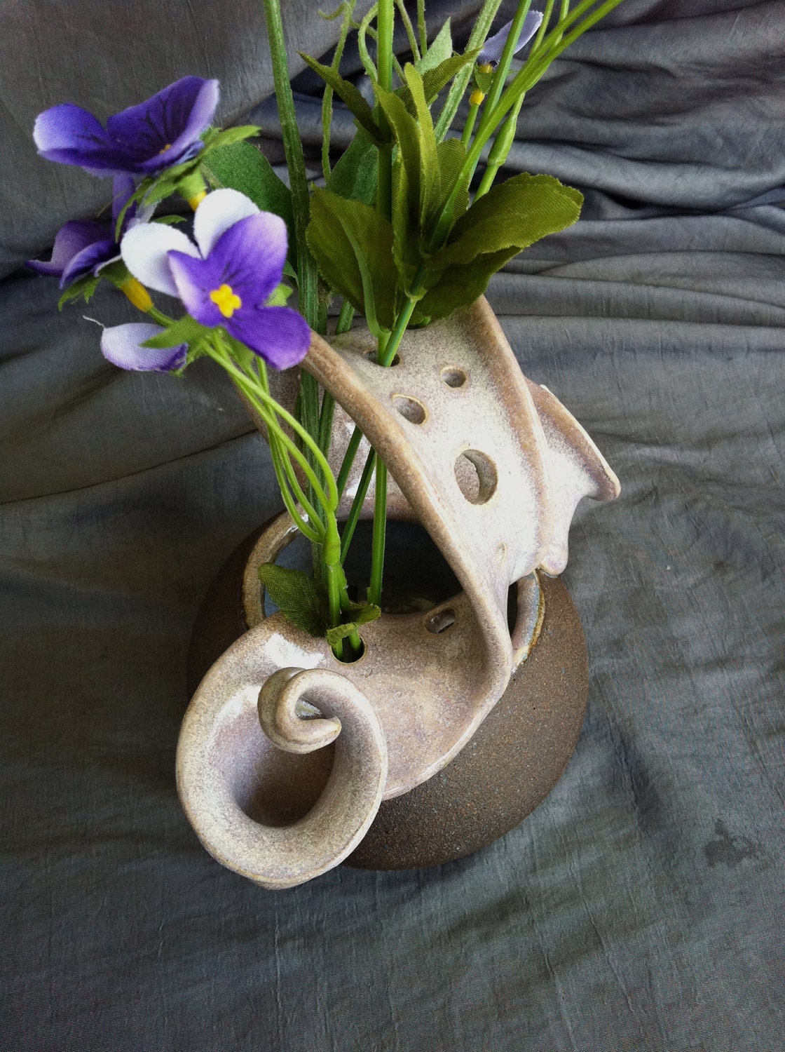 Ceramic Wild Flower Vase in Dusk Purple and Black Mountain