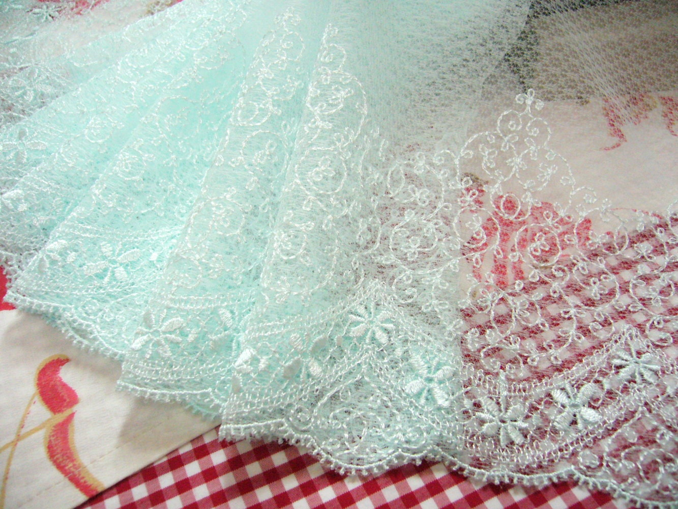 Lace trim, Baby Blue Trim, Antique design, embroidery tulle net 1 yard BL031