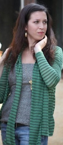 ON SALE  Green Striped Japanese Scarf Cardigan