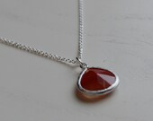 Beautiful Drop Pendant in a beautiful Red Orange Matte Silver and delicate sterling silver chain GIFT WRAPPED
