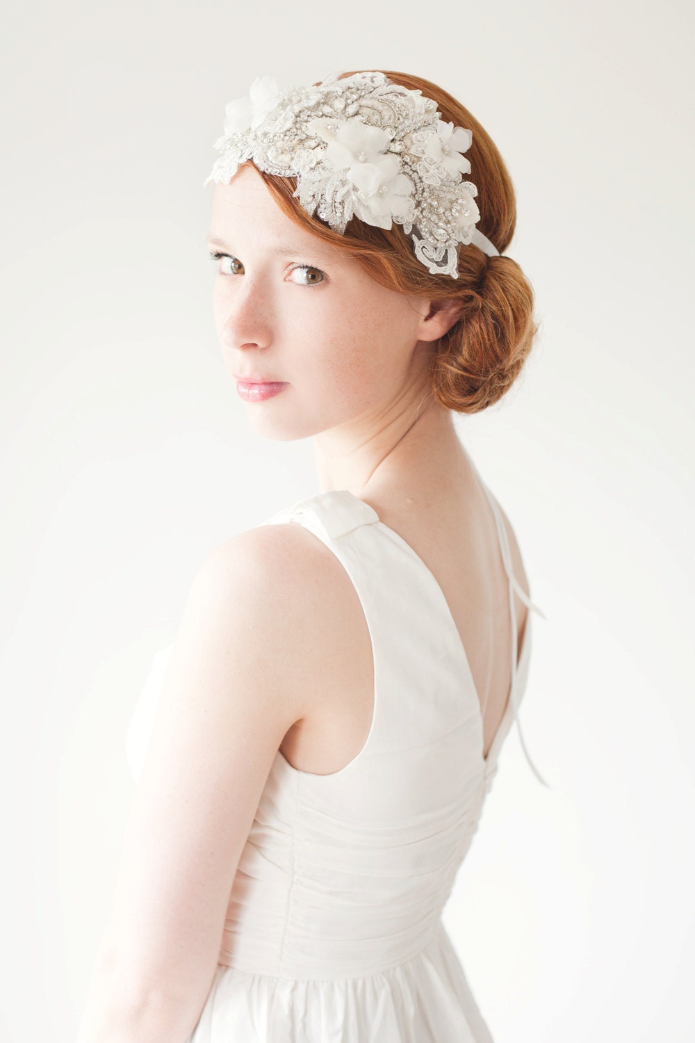 Bridal Fascinator, Head Piece, Rhinestone Hair Piece, Wedding Hair Accessory, ivory, silver, velvet - Heart Whispers