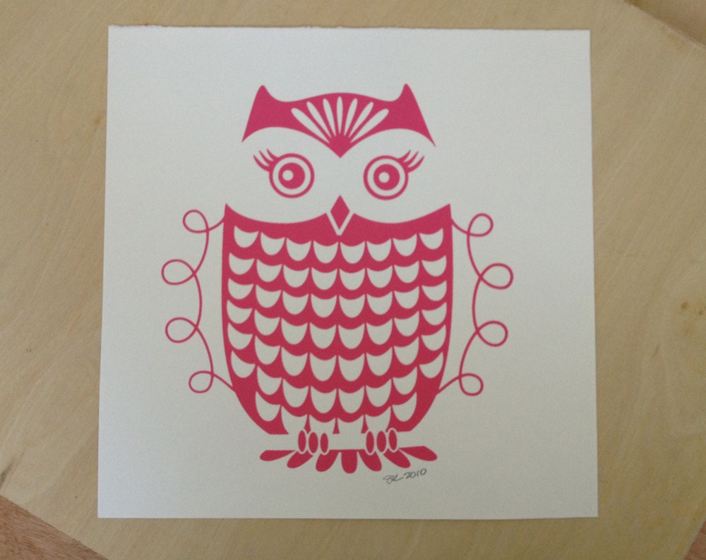 Sweet Owl Artwork - Handprinted  on Paper